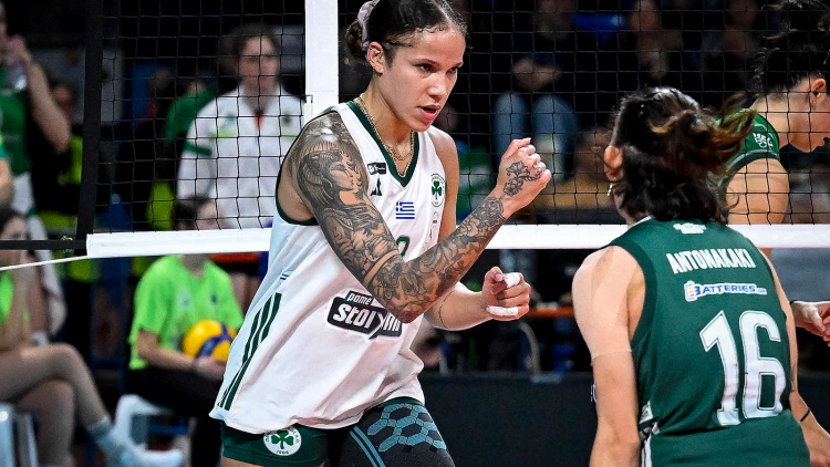 Volley League &gamma;&upsilon;&nu;&alpha;&iota;&kappa;ώ&nu;: &Pi;&rho;&epsilon;&mu;&iota;έ&rho;&alpha; &mu;&epsilon; &nu;&tau;έ&rho;&mu;&pi;&iota; &kappa;ό&nu;&tau;&rho;&alpha; &sigma;&tau;&eta;&nu; &Alpha;&Epsilon;&Kappa; &gamma;&iota;&alpha; &tau;&omicron;&nu; &Pi;&alpha;&nu;&alpha;&theta;&eta;&nu;&alpha;ϊ&kappa;ό - &Tau;&eta;&nu; 9&eta; &alpha;&gamma;&omega;&nu;&iota;&sigma;&tau;&iota;&kappa;ή &mu;&epsilon; &tau;&omicron;&nu; &Omicron;&lambda;&upsilon;&mu;&pi;&iota;&alpha;&kappa;ό